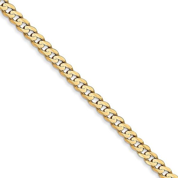 3mm 14k Yellow Gold Open Concave Curb Chain Necklace 24 Inch